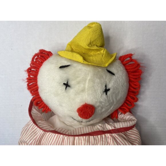 Vintage Eden Clown Doll Plush With Striped Suit & Yellow Hat RARE 14" - Picture 2 of 11